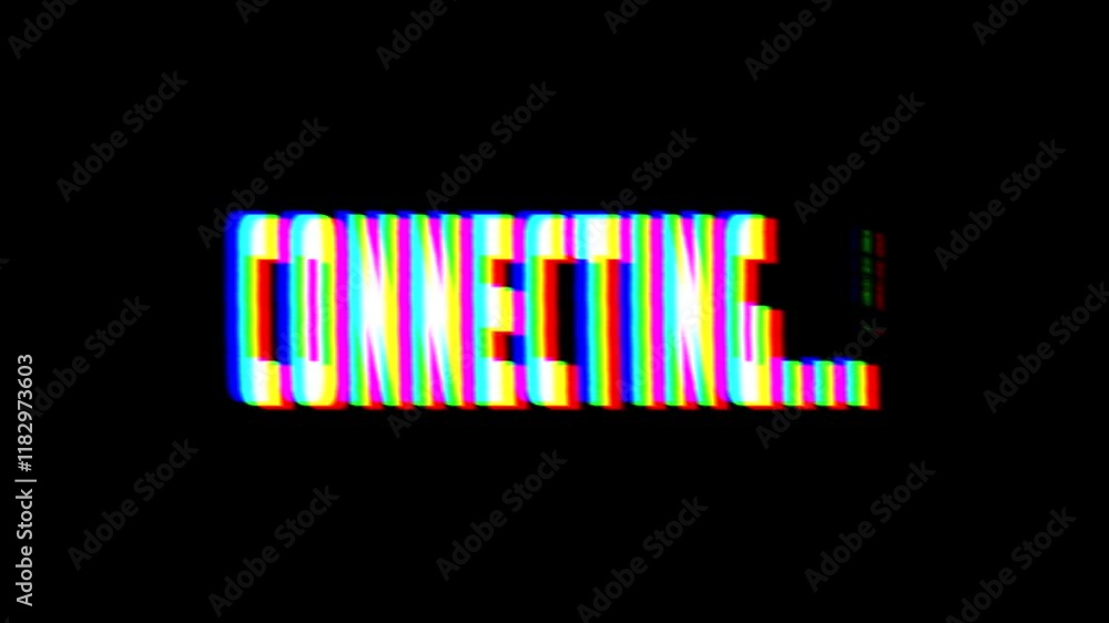Poster connecting text message animation on a black background with distortion effects