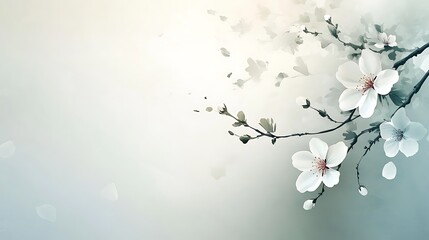 Delicate White Blossoms on a Branch in Soft Light