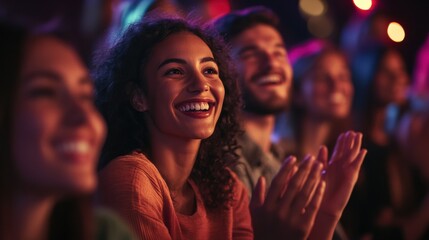 Joyful Audience Applauding at a Lively Show: A Night of Entertainment and Laughter