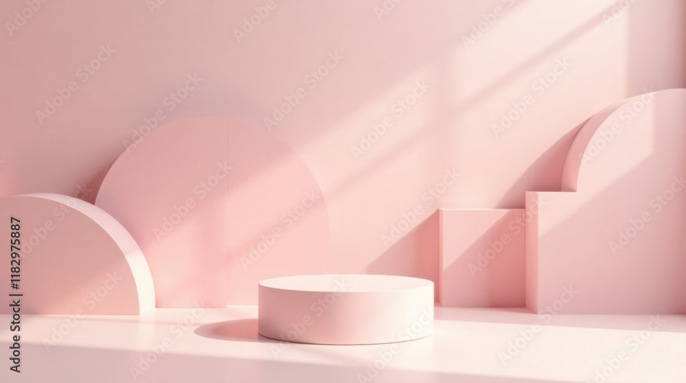 Aufkleber Pink Minimalist Product Display with Abstract Shapes and Soft Lighting
