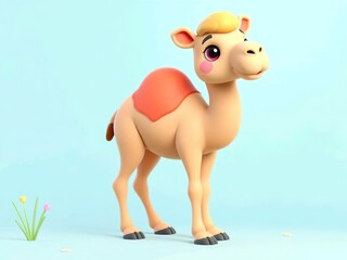Fototapeta premium Happy baby Cute camel cartoon 3d illustration