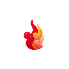 Abstract family care logo with fire design combination, red