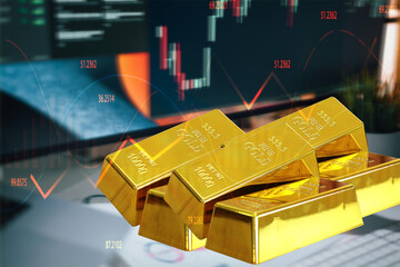 Gold bars on a black background stock chart illustration