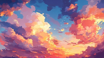 Obraz premium Beautiful Sunset Sky with Colorful Clouds and Vibrant Hues Illuminating the Evening Atmosphere Captured in a Stunning Artistic Style