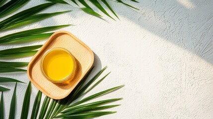 Tropical Oil in Glass Bowl on Wooden Tray