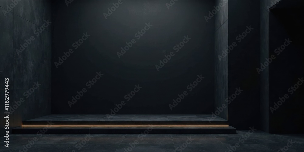 Poster dark room with illuminated platform and minimalist design