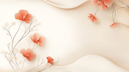 Elegant peach blossoms adorn a creamy wave background