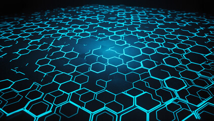  a mesmerizing display of hexagonal patterns illuminated by vibrant cyan light