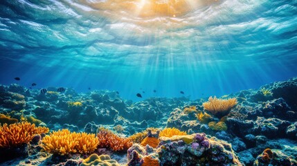 Radiant Underwater Paradise: Vibrant Coral Reef and Sunbeams