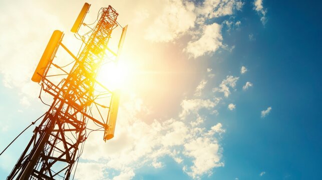 Telecommunications Tower Against a Bright Sunny Sky