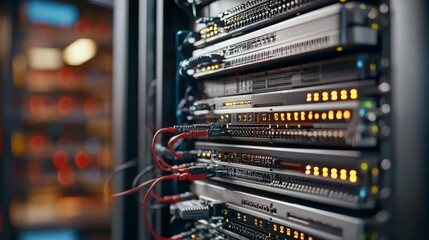 Server Rack with Network Cables and Lights
