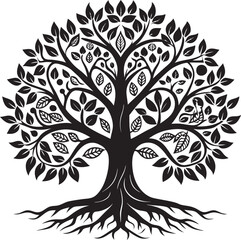 Obraz premium Elegant Tree of Life Silhouette with Intricate Branches and Leaves