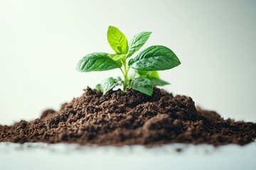 Green sprout growing from soil in natural setting under sunlight