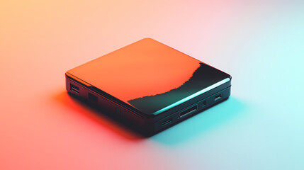 Office technology external hard drive - portable storage device for backing up and storing files isolated solo on plain background one main object. Riversong. Illustration