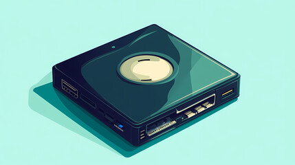 Office technology external hard drive - portable storage device for backing up and storing files isolated solo on plain background one main object. Riversong. Illustration