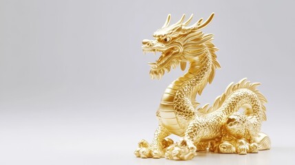 Fototapeta premium Captivating Golden Dragon Figurine Symbolizing Power and Prosperity with Intricate Details and Exquisite Craftsmanship for Home or Office Decor