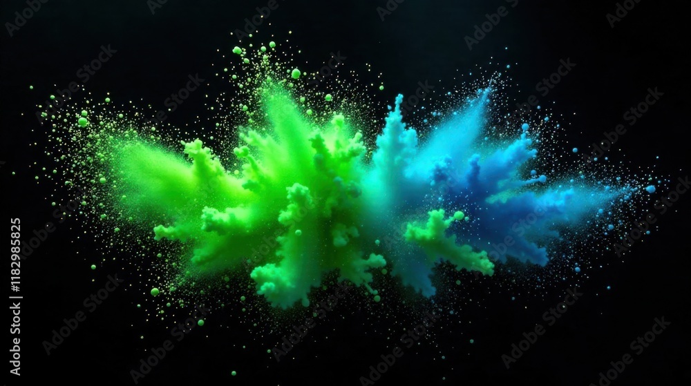 Poster dynamic color explosion a vibrant abstract composition of green and blue hues