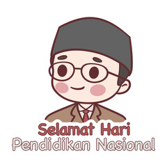 Cute cartoon Ki Hadjar Dewantara. illustration of Indonesian National Education Day, suitable for stickers, clip art, children's books, etc