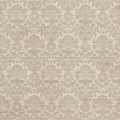 Neutral damask wallpaper texture with subtle baroque floral motifs on woven fabric. Seamless vintage background for rustic, classic interior designs.