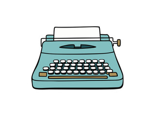 Vintage Teal Typewriter Retro Writing Machine Illustration