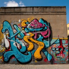Beautiful street art graffiti. Abstract creative drawing fashion colors on the walls of the city. Urban Contemporary Culture
