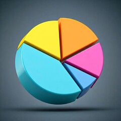 Obraz premium Isolated 3D Pie Chart in different colors, representing data or proportions.