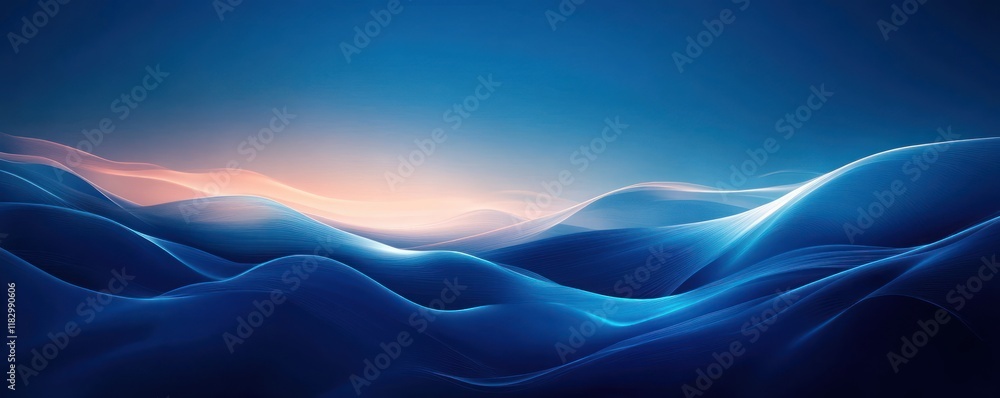 Aufkleber deep blue abstract background waves with light gradient minimalist art design