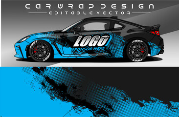 Illustration vector grahic of Car wrap decal with abstract design. Black blue colour. Livery car editable. Mockup template sticker vinyl for racing, rally, or daily use.