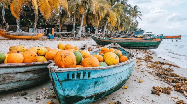 Small wooden fishing boats on the shores of a remote Amazonian village 