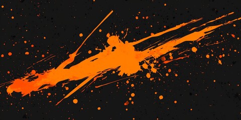 Abstract orange paint splatter on black background.