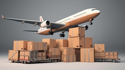 Air Freight: Cargo Plane and Packages Ready for Delivery