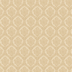 Beige damask floral wallpaper pattern with classic baroque medallions. Seamless elegant background perfect for traditional decor and textiles.