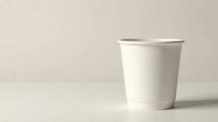 A Single Blank White Disposable Paper Cup on a Table