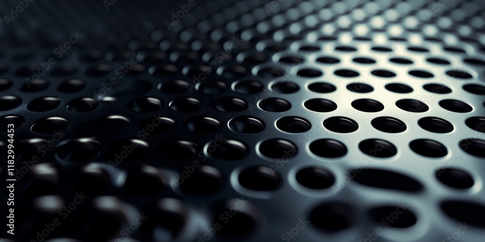 Poster abstract dark metallic perforated surface texture.
