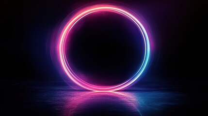 Obraz premium Neon glowing circle in a dark space