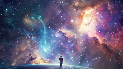 Obraz premium A Solitary Figure Gazing into the Cosmos
