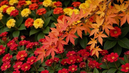 Autumnal harmony stunning array of leaves and blooms displays fall colors embodying seasonal warmth
