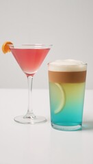 Cocktails displayed on white backdrop