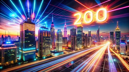 Fototapeta premium Happy New Year 2030: Festive Lights Long Exposure 3D Render