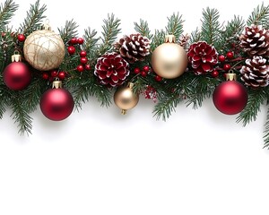  and ornaments decoration isolated on white transparent Christmas tree border
