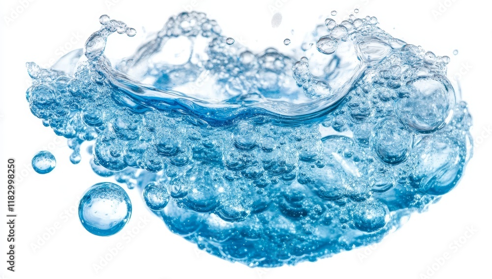 Poster sparkling water splash with bubbles.