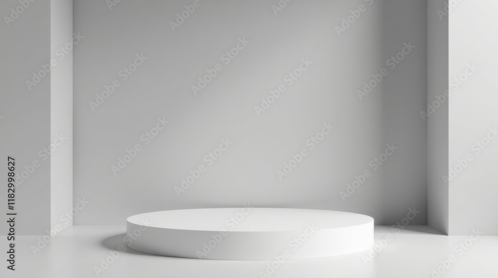 Aufkleber minimalist white cylindrical platform in a simple room setting
