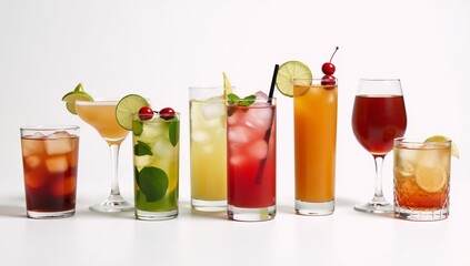 Various cocktail and drink isolations against a white background