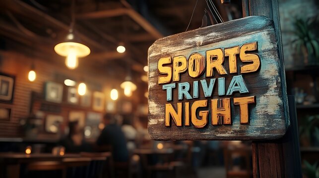 Sign that reads &ldquo;SPORTS TRIVIA NIGHT&rdquo;. - BAR - PUB - QUIZ - THEME NIGHT - FUN - PATRONS 