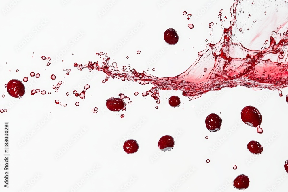 Poster cranberries splashing in red liquid.