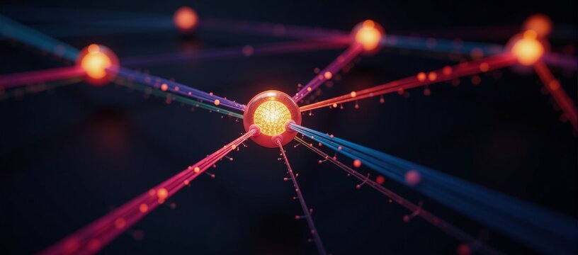 Connected abstract business network lines on a black backdrop symbolizing innovative cyberspace communication  security