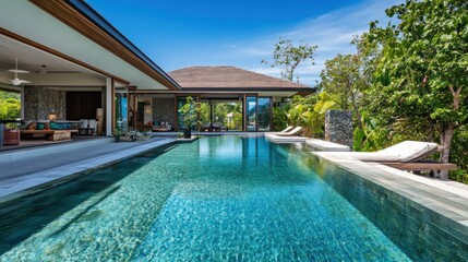 Fototapeta premium Luxury Tropical Villa with Infinity Pool and Ocean Views