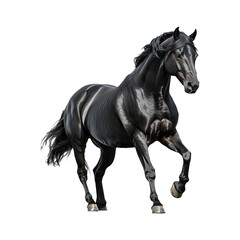Black Horse Running Isolated on Transparent Background