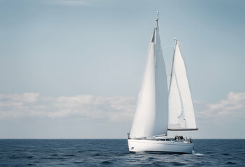 Fototapeta premium gulf vessel panoramic space transportation rigged white regatta riga yacht sea sky view baltic recreation copy still nautical sailboat sail boat ship summer luxury race team horizon wind holiday