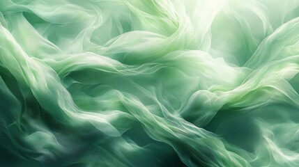 Obraz premium Ethereal green fabric-like waves create a soothing, abstract background.